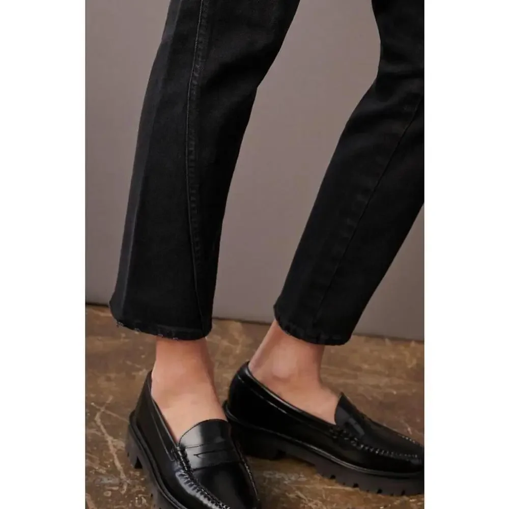 AMO Women’s Size 30 Button Fly Jeans Dock Ultra High-Rise Slim Jeans BLACK